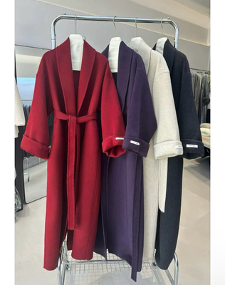 2025冬季新款紫色双面羊毛大衣女中长款高端浴袍款气质羊毛呢外套
