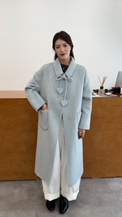 2025冬季 显瘦羊毛外套女 加厚娃娃领系带抽绳双面羊毛大衣女中长款