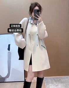 高端韩版斗篷格子双面羊绒大衣女中长款2023年秋新款加厚毛呢外套
