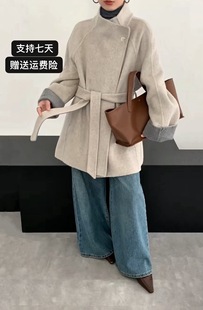 2025年秋季新款立领系带双面羊毛大衣两面色显瘦羊毛呢外套女短款