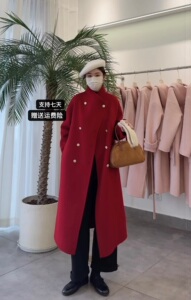 韩版立领双面羊绒大衣女长款2024年秋季新款时尚设计感羊毛外套