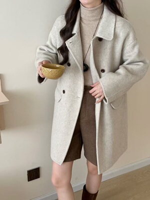 2025年冬季新款娃娃领双面羊毛大衣女短款斗篷款显瘦羊毛呢外套女