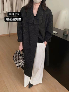2024秋冬新款韩版立领宽松中长款过膝赫本风外套潮显瘦羊毛大衣女