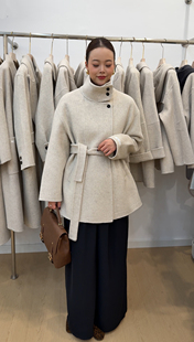 2025年冬季加厚立领裙摆型双面羊毛大衣气质显瘦羊毛呢外套女短款