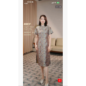 立领斜门襟蝴蝶花提花蜀锦桑蚕丝连衣裙259196 大L外贸专享