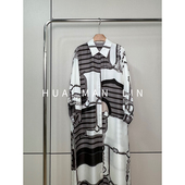 翻领链条拼色定位花桑波缎桑蚕丝连衣裙255827 花滿林