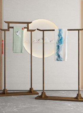 复古新中式衣帽架落地卧室挂衣架实木秀禾婚纱展示架客栈酒店简易