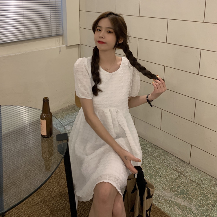 Real price ~ A-line dress with bubble sleeves and hollow back design in Korean summer