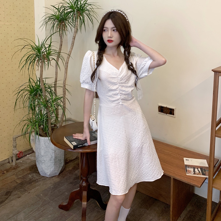 Real price ~ summer new Korean Short Sleeve medium length dress