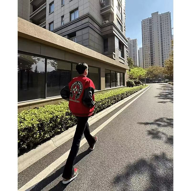 国潮牌重磅拼接撞色棒球服男