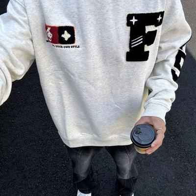 美式高街字母刺绣重磅圆领卫衣