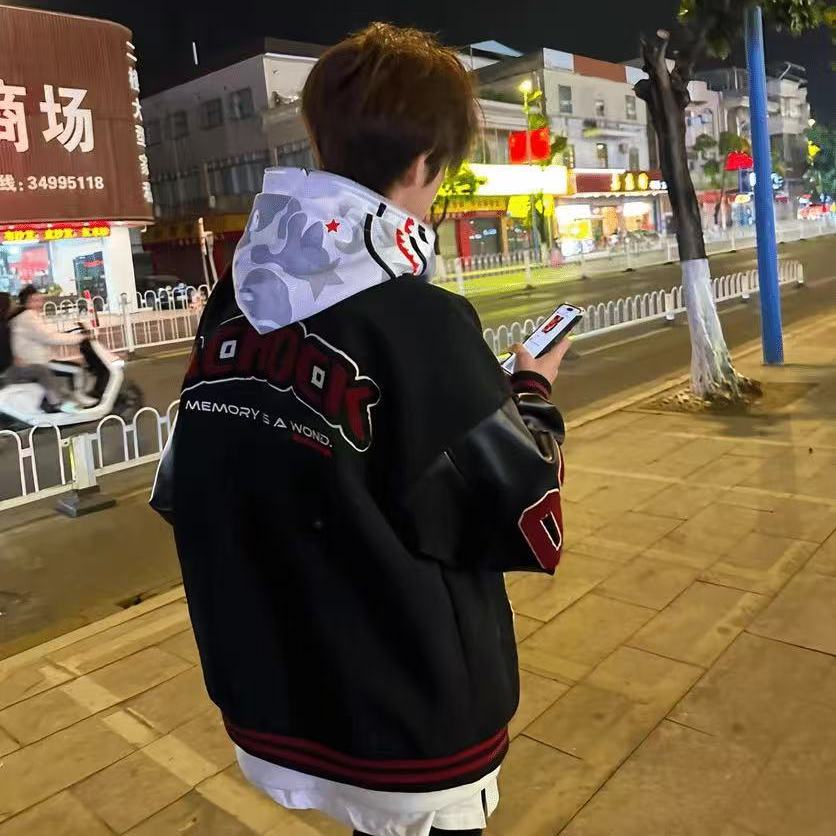 秋冬加厚复古美式情侣棒球服外套