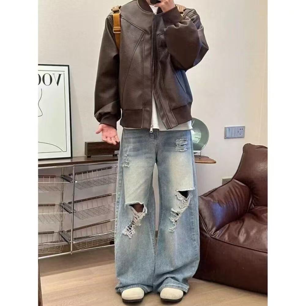美式复古pu皮衣外套男机车夹克