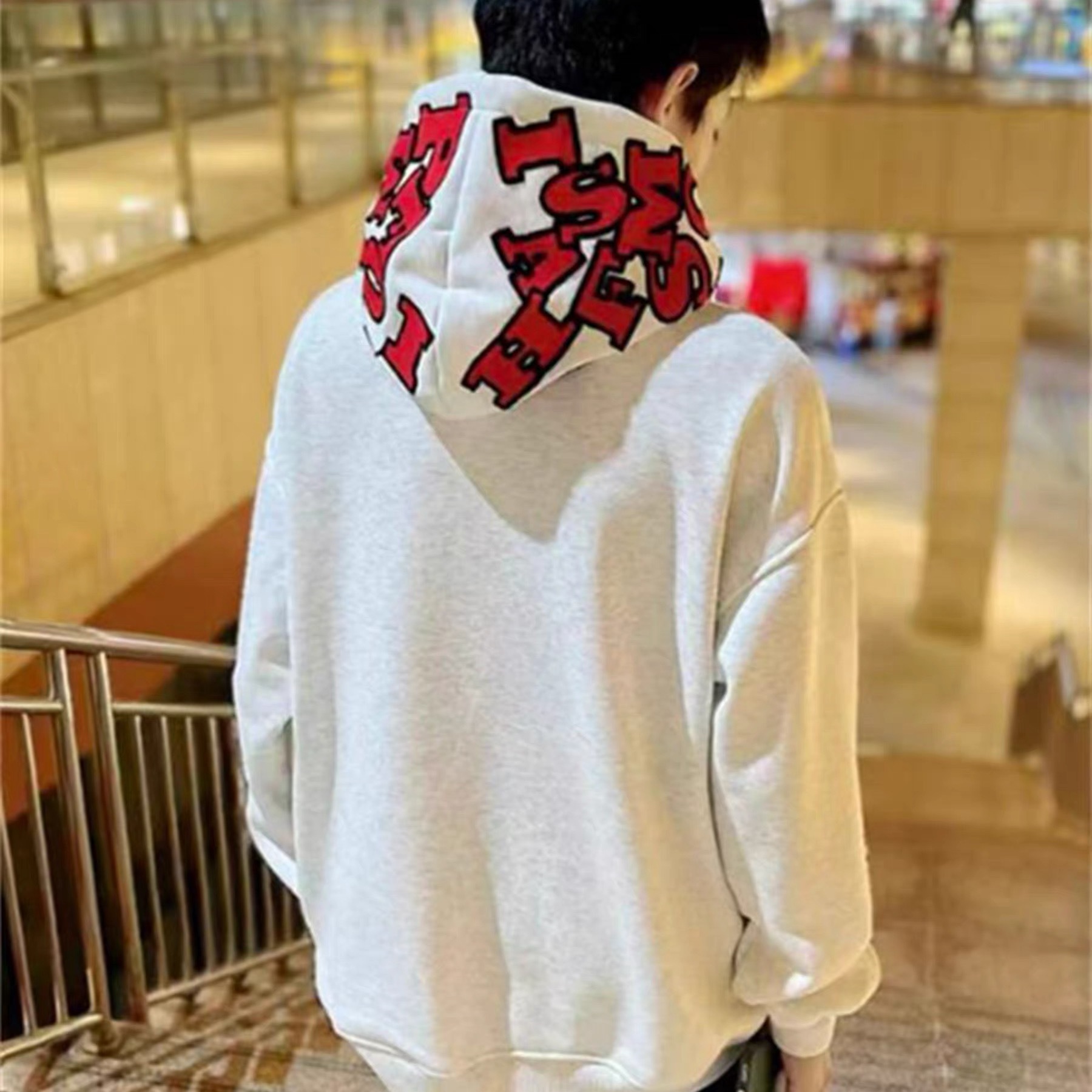 美式高街潮牌字母刺绣连帽卫衣