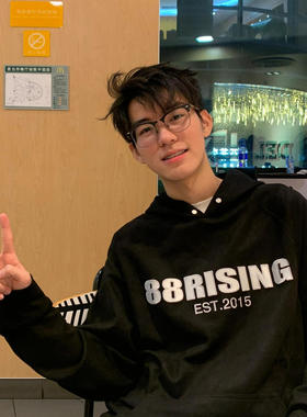 美式复古麂皮绒哑光贴布字母连帽卫衣男女重磅加绒情侣款黑色上衣