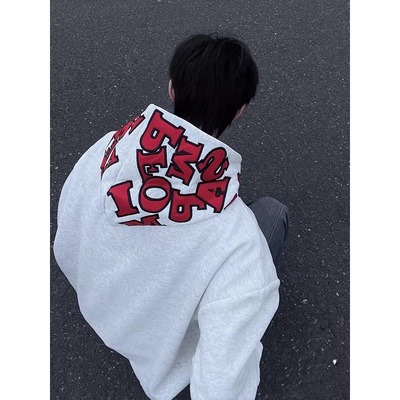 美式hiphop高街字母刺绣连帽卫衣