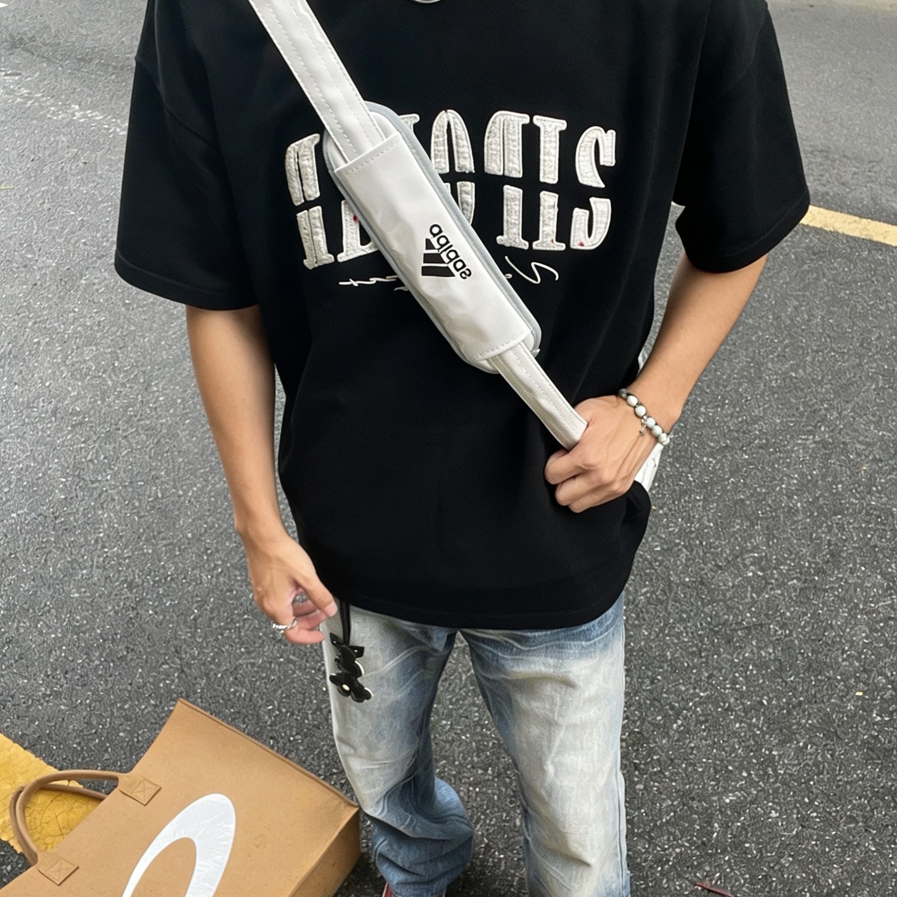 美式高街字母刺绣圆领短袖T恤