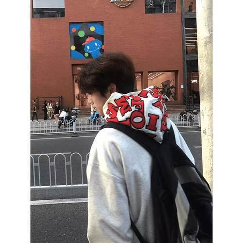 国潮高街字母刺绣连帽卫衣男秋冬