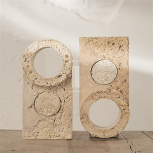 创意天然罗马黄洞石摆件样板间客厅酒店桌面装饰品家居电视柜置物