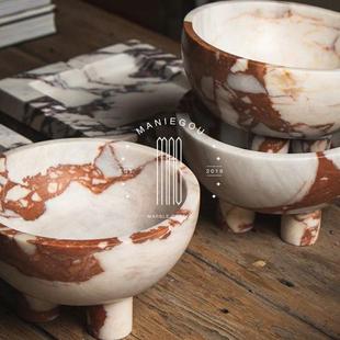 侘寂风天然大理石果盘托盘餐厅会所样品间售楼部餐桌盘创意摆件盘