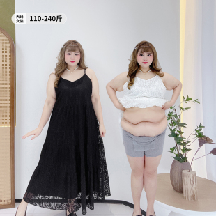 女装 甜美风百搭打底吊带裙胖莹莹大码 胖mm春夏收腰蕾丝蛋糕连衣裙