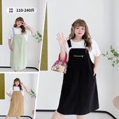 早八休闲通勤套装 遮肉白色T恤背带连衣裙 女装 肉嘟嘟 胖莹莹大码