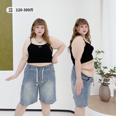 300斤复古休闲小个子五分阔腿裤 高腰遮肚牛仔短裤 胖莹莹大码 女装