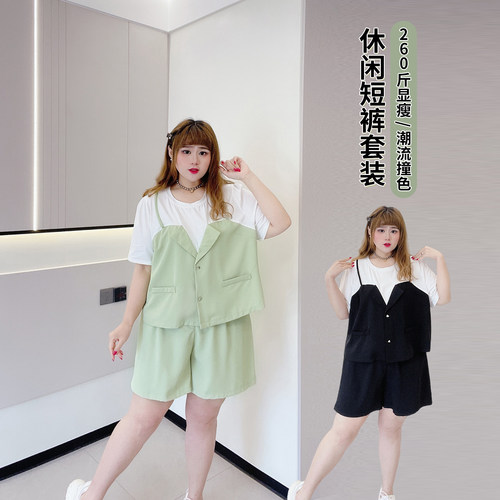 上衣短裤套装韩版休闲撞色遮肉