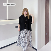 套装 胖莹莹大码 女装 300斤气质遮肉新中式 复古盘扣衬衫 碎花半身裙
