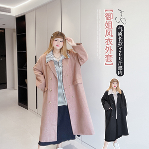 胖仙女莹莹大码女装胖妹秋显瘦中长款西服外套女胖mm加肥气质风衣