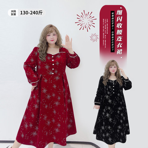 高级感显瘦新年红色细闪连衣裙