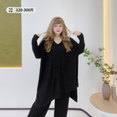 T恤衫 300斤休闲不规则肌理感上衣胖莹莹大码 长款 开叉长袖 女装 秋季