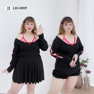 纯欲镂空蝴蝶结显瘦游泳装 女装 泳衣胖莹莹大码 甜美风连体三角裙式