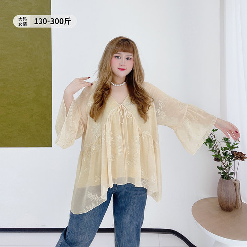 高级感刺绣宽松遮肉百搭刺绣衬衫