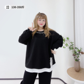 撞色休闲大胸围卫衣 春季 350斤显瘦钉珠假两件上衣胖莹莹大码 女装