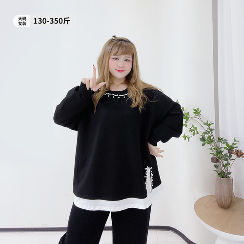 高级感复古休闲风撞色假两件卫衣