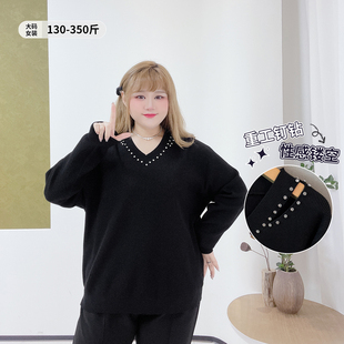 小心机镂空显瘦毛衣 春季 重工高级感钉钻内搭上衣潮胖莹莹大码 女装