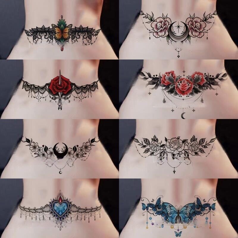 8款 遮盖剖腹产疤痕妊娠纹彩色纹身贴大图防水女持久腰部花朵蝴蝶