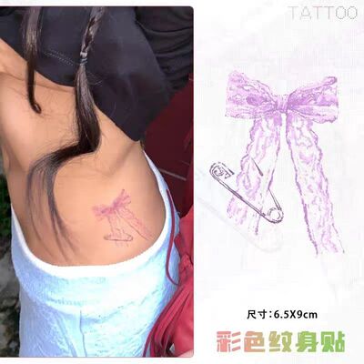 紫韵蕾丝蝴蝶结彩色个性纹身贴唯美防水彩绘男女ins无毒遮疤贴纸