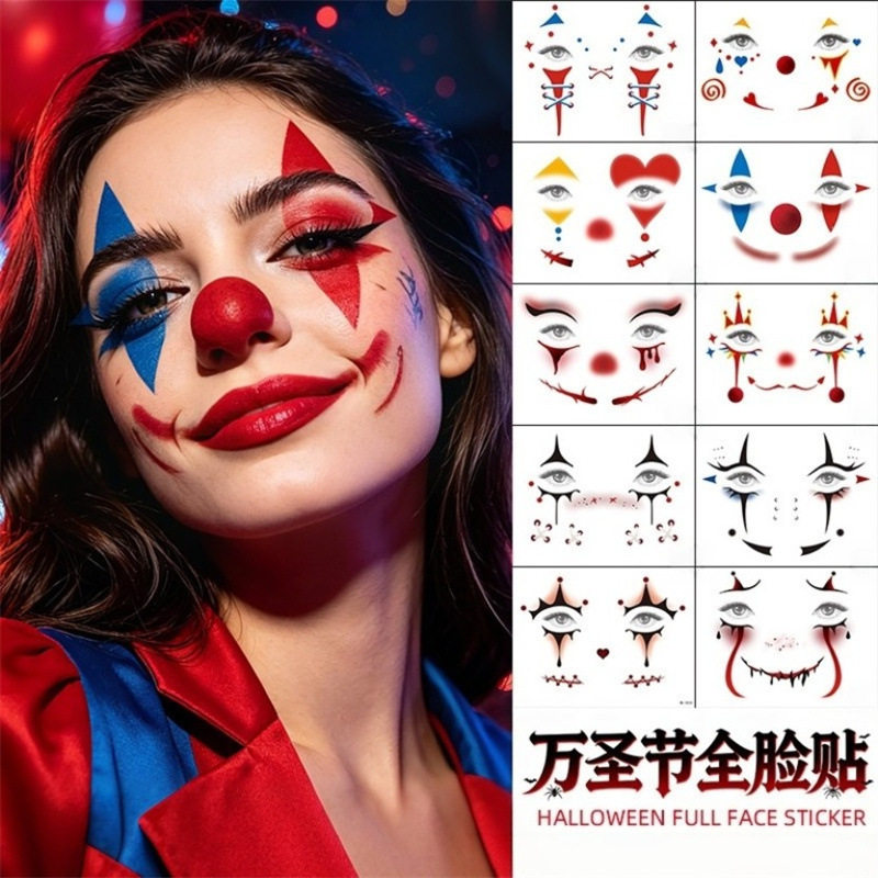 万圣节小丑脸贴Joker恐怖妆容贴纹身贴儿童派对马戏团演出妆容