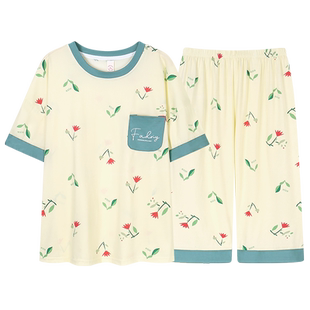 家居服套装 睡衣夏季 七分裤 女特大码 240斤5XL6XL 220斤胖mm纯棉短袖