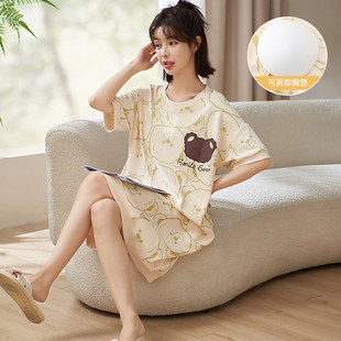 140-150cm娇小矮个子女生显高小码女装夏季带胸垫短袖纯棉睡裙S码