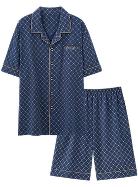 睡衣男夏季纯棉短袖短裤胖GG开衫特大码200斤家居服套装240斤6XL