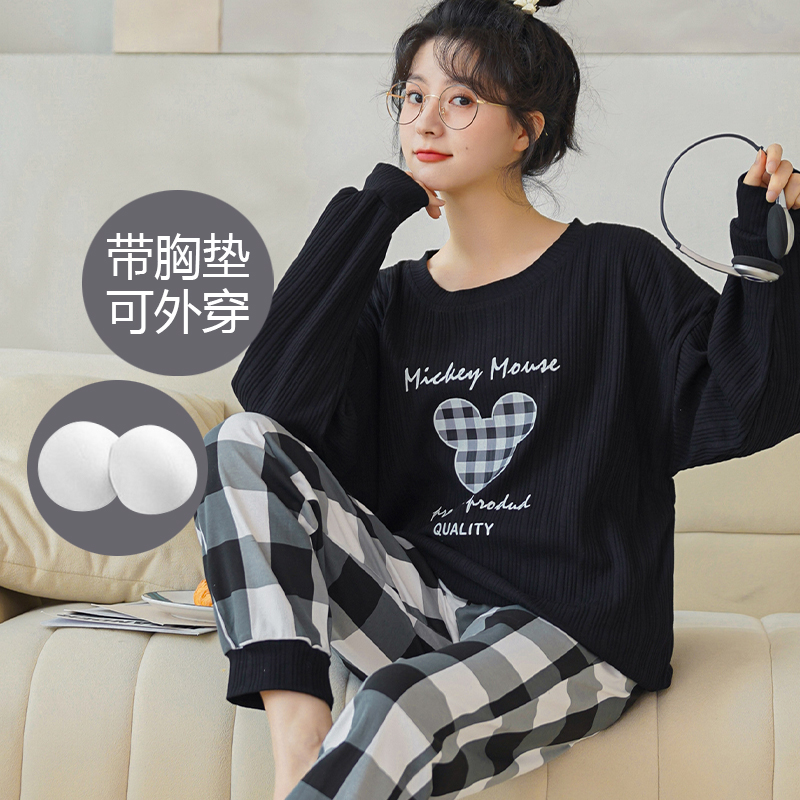 带胸垫纯棉睡衣200斤特大码女士