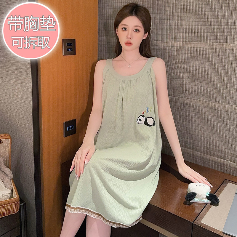 带胸垫睡裙女夏季胖mm纯棉吊带背心无袖加肥特大码200斤5XL家居服