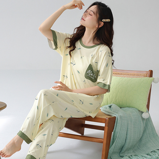 睡衣女夏6XL纯棉短袖 套头宽松家居服220斤240斤XXXXXXL 长裤 特大码