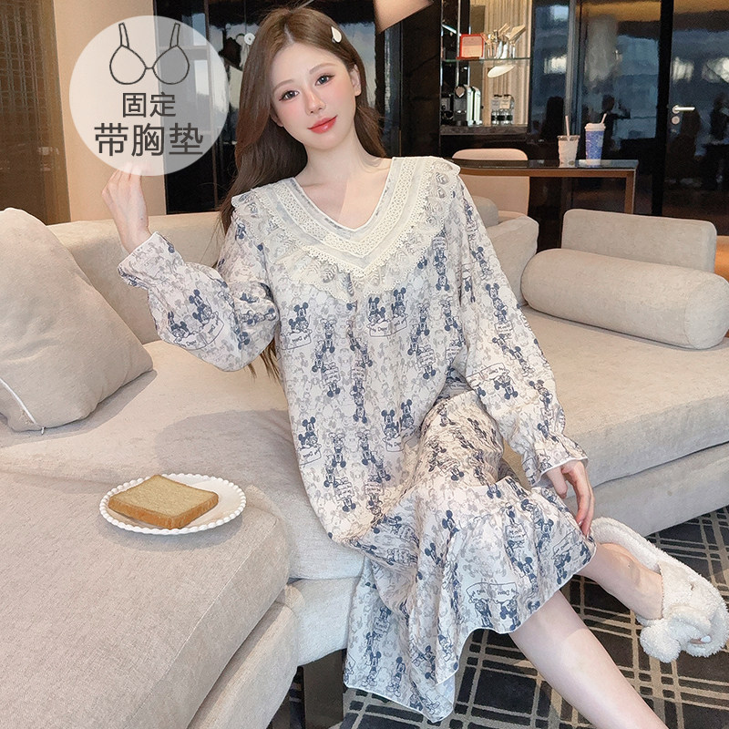 防凸点带胸垫睡裙女士春秋冬季纯棉长袖胖mm特大码睡衣裙200斤5XL,女士内衣/男士内衣/家居服,睡裙,淘宝优惠券,粉丝福利购,淘宝优惠卷