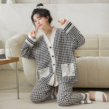 5XL6XL加肥特大码长袖睡衣女春秋款纯棉宽松胖mm240斤家居服200斤