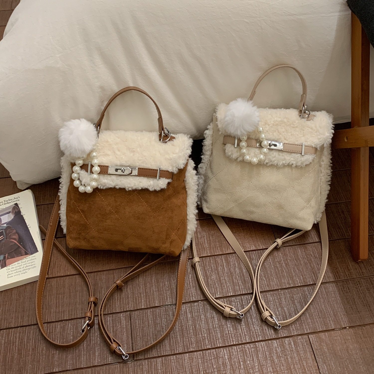 韩国麂皮绒手提毛绒双肩背包女2026新款时尚复古凯莉包百搭斜挎包,箱包皮具/热销女包/男包,单肩包,淘宝优惠券,粉丝福利购,淘宝优惠卷