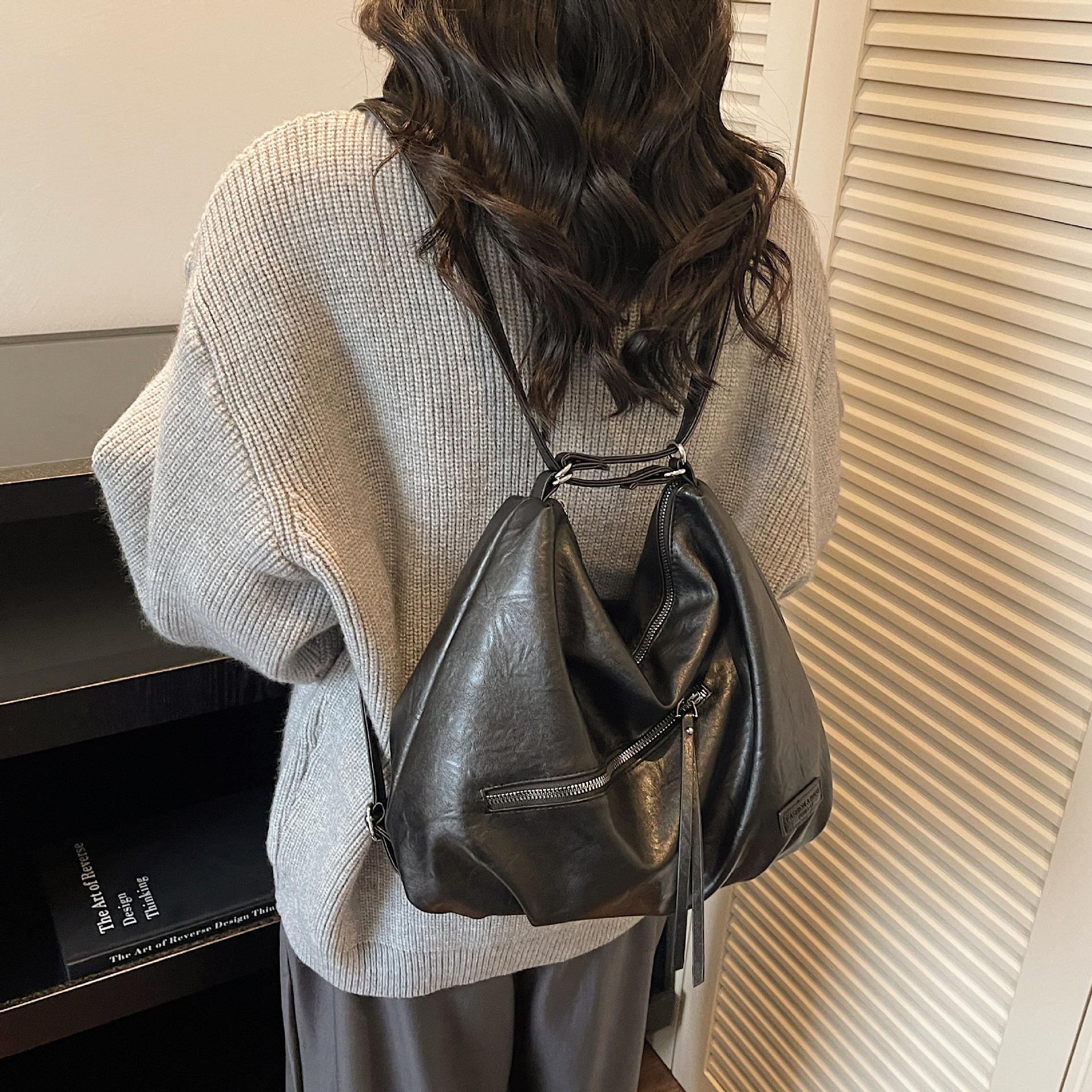 美式复古通勤双肩包女2025